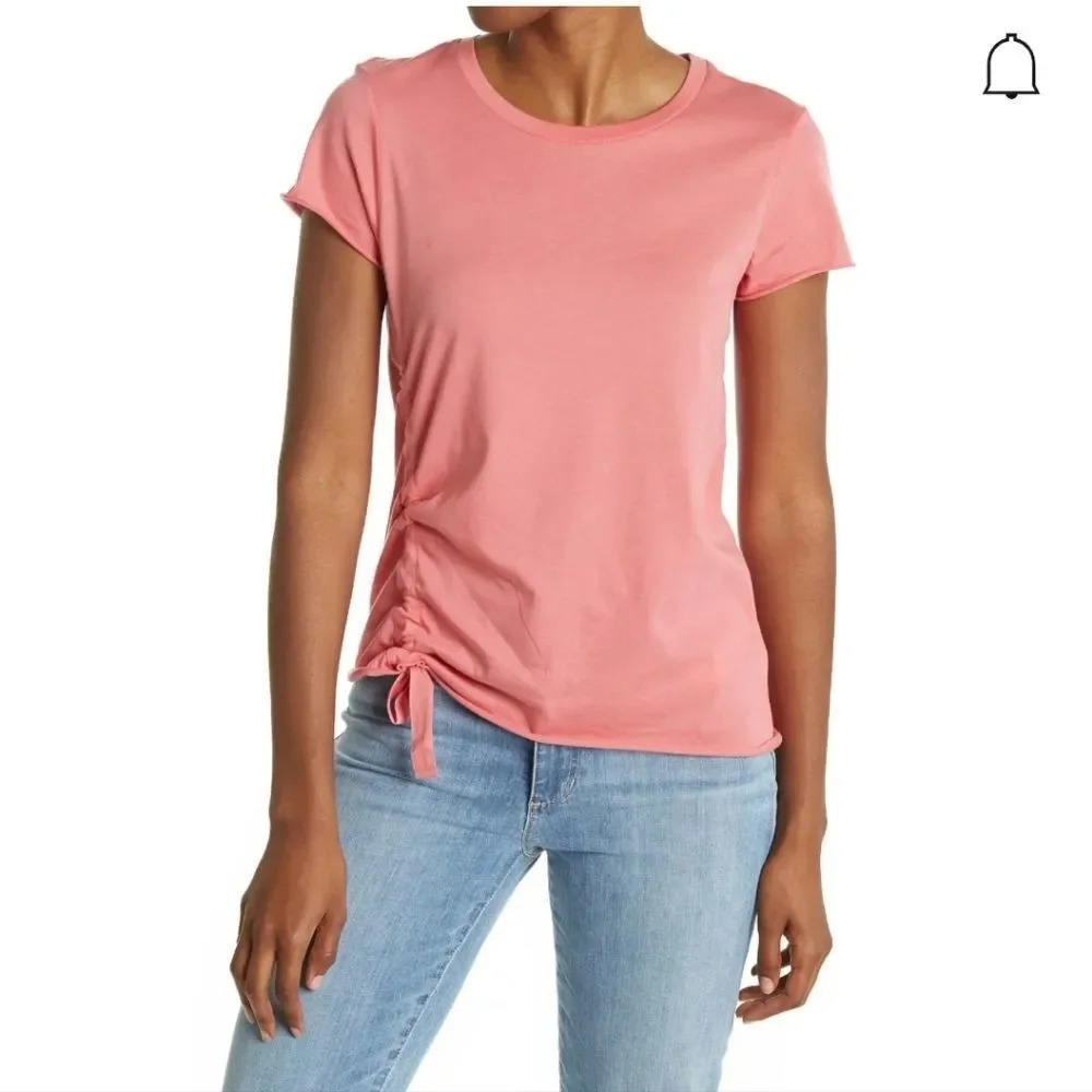 All Saints Arie Ruched Hem T-Shirt S Sorbet Pink Crew Neck NWT